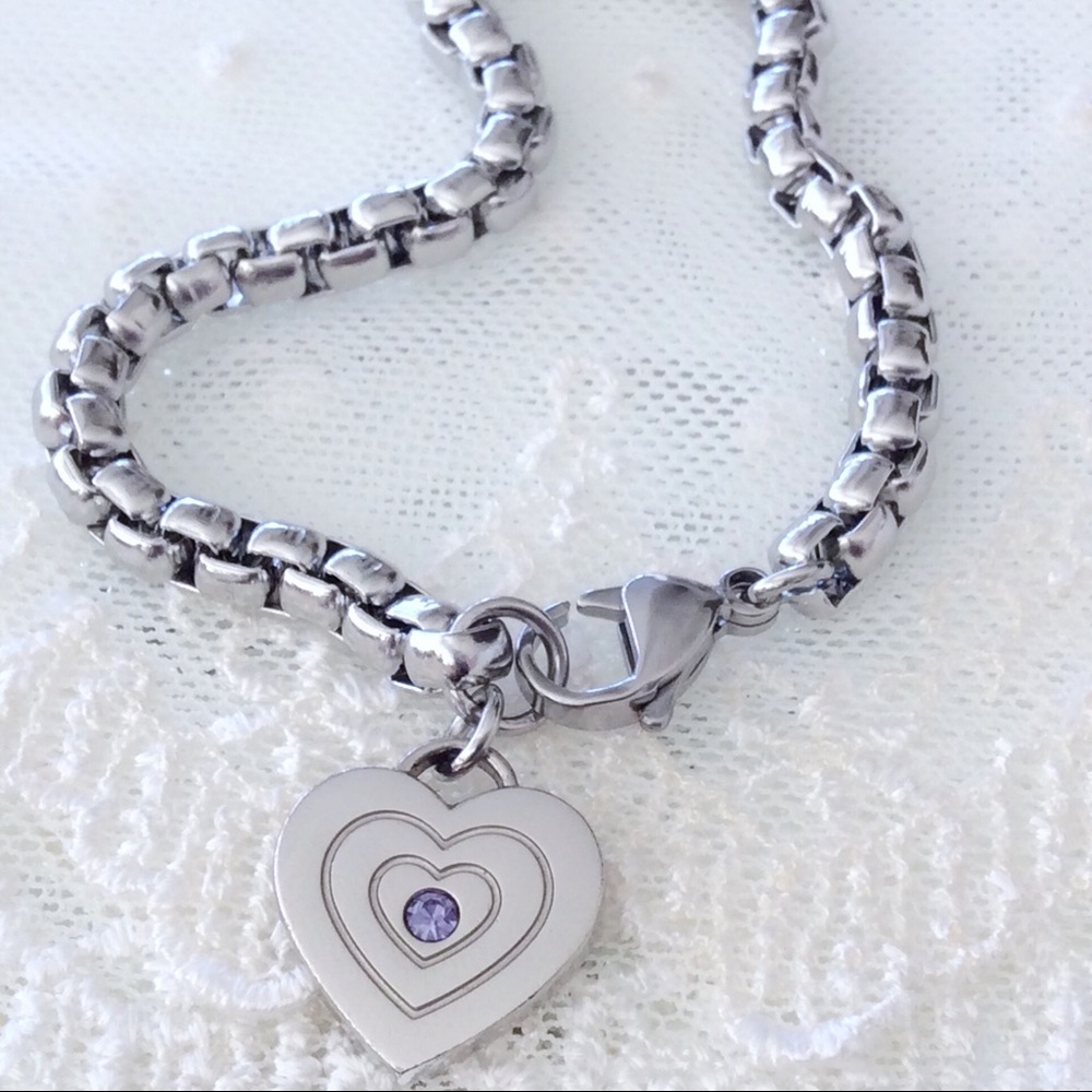 Coach Lavender Crystal Heart Charm Bracelet